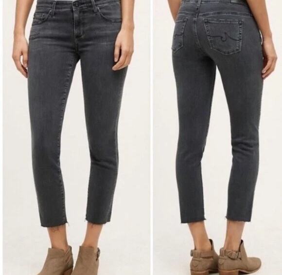 Adriano Goldschmied Denim - AG Adriano Goldschmied Stevie Capri Faded Black Cropped Skinny Jeans 28 Goth Emo